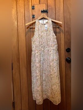 LOFT Sleeveless Floral Midi Dress in Cream